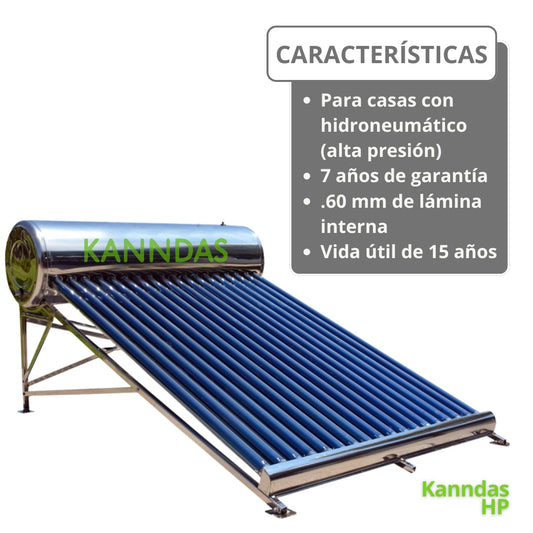 Calentador Solar KANNDAS HP 12 tubos (casas con hidroneumático)